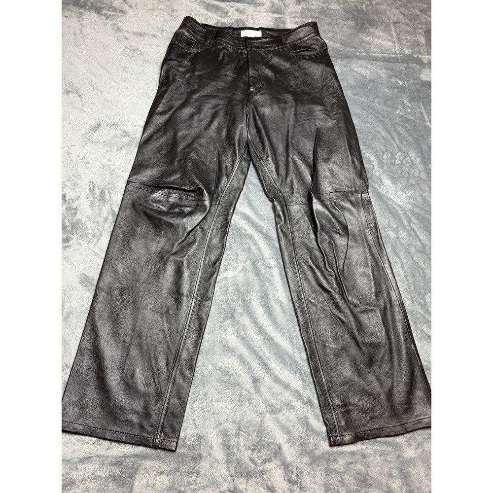 HM Wide Leg High Rise Leather Pants Size 12 Or 34x31